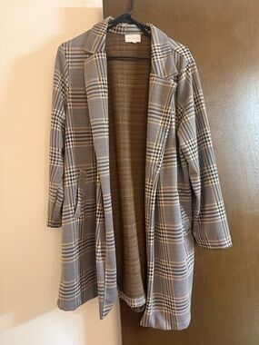 MELLODAY Gray Plaid Open-Front Trench Coat
